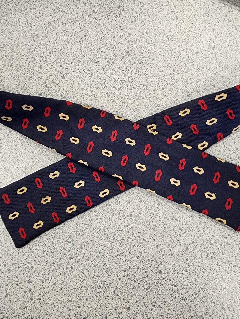 Vintage 100% Silk Self-Tie Bow Tie Navy Blue Red Geometric Adjustable Neckband